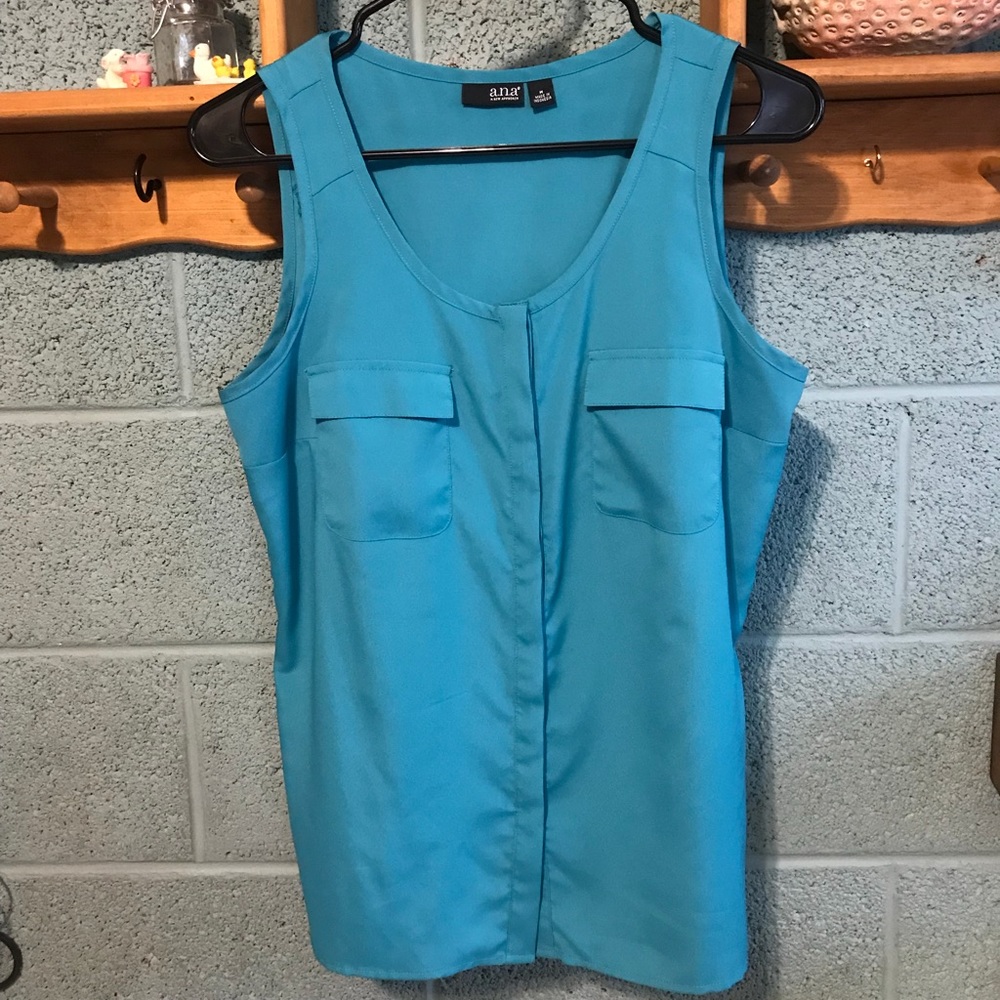 a.n.a. button down, double front pocket teal blouse size medium